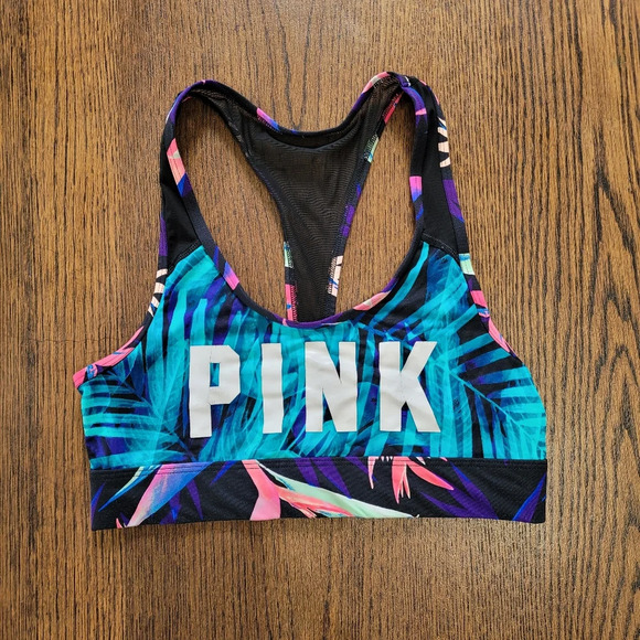 Pink Victoria's Secret Ultimate Multicolor Tropical Print Sports Bra Size Small - Picture 1 of 6